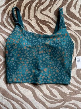 Old Navy Teal and Rust Animal-Print Longline Sports Bra with Removable Cups NWT